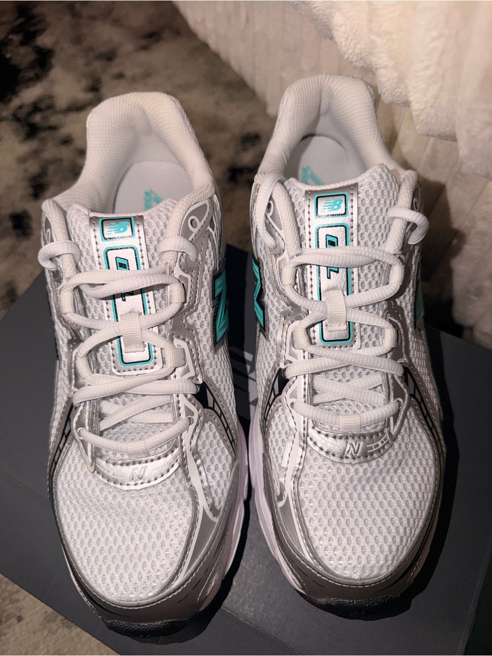 New Balance White Sneakers with Teal Accents